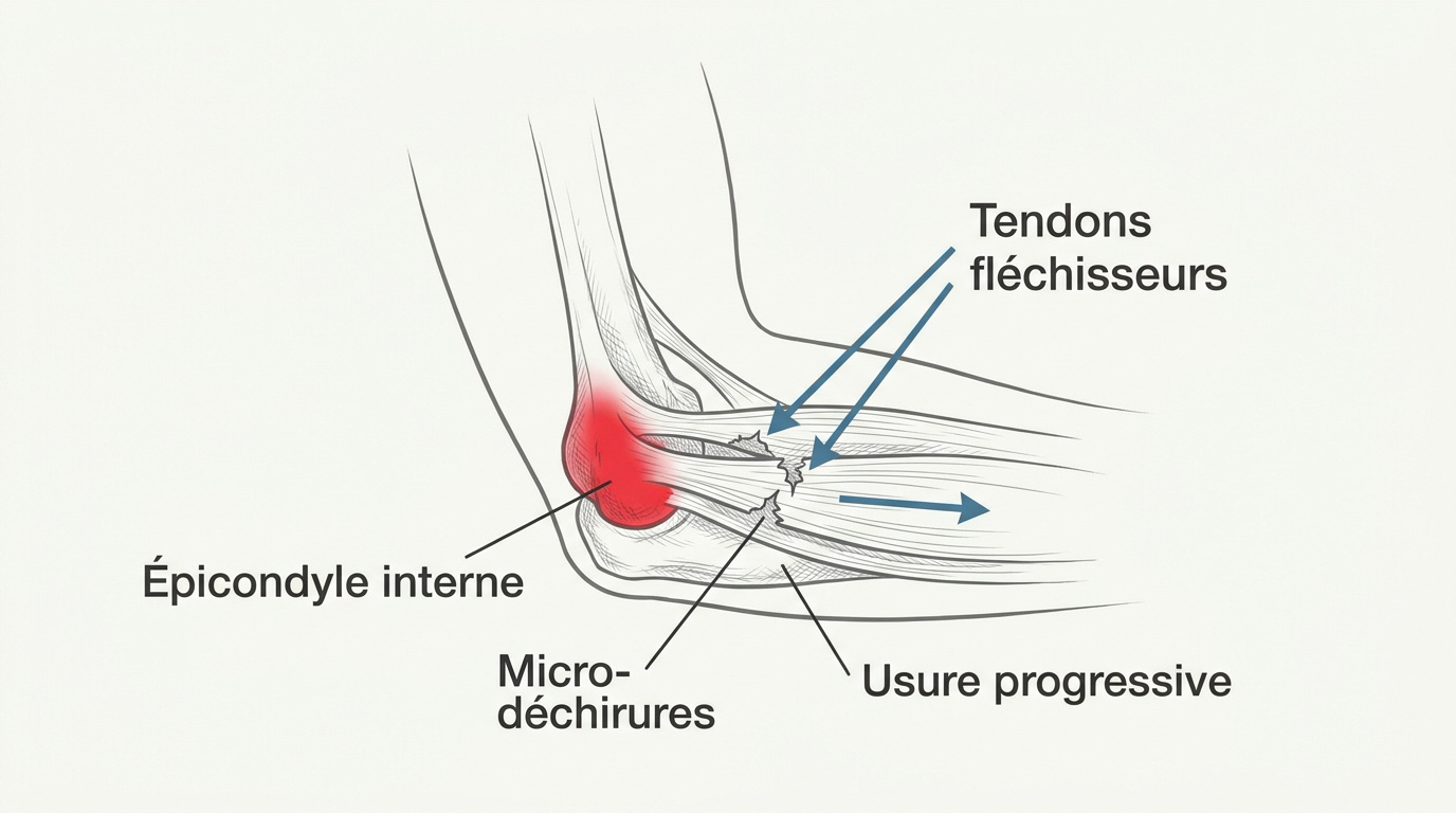 Anatomie de l'épicondyle interne et des tendons fléchisseurs du coude