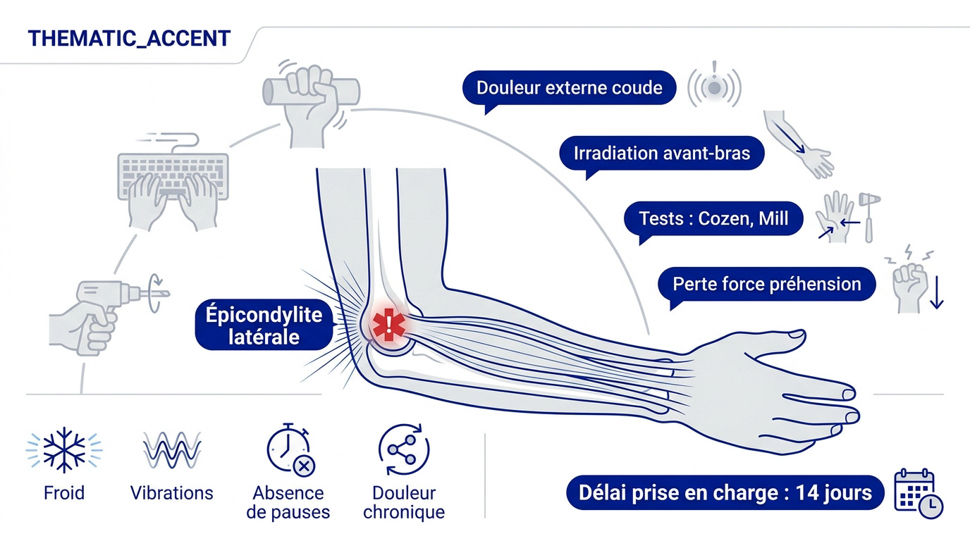 Infographie sur les symptômes de l'épicondylite au travail