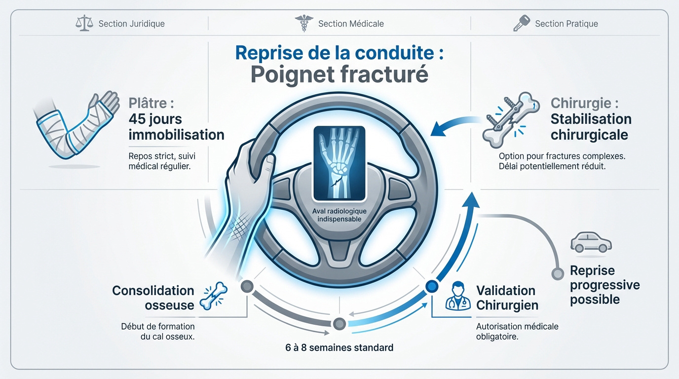 Consultation médicale pour valider la reprise de la conduite après une fracture du poignet